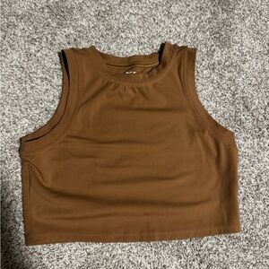 DSG Brown Tan Sleeveless Fitted Crop Tank Top